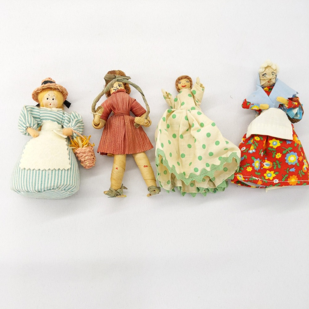 Folk Art Dolls Multicolor Vintage Handmade Lot of 4